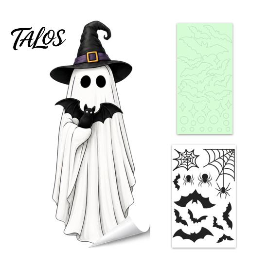 Talos Halloween Glow-in-the-Dark Window Cling, Spooky Ghost Skeleton Glass Sticker, Waterproof Static Decal for Holiday Party