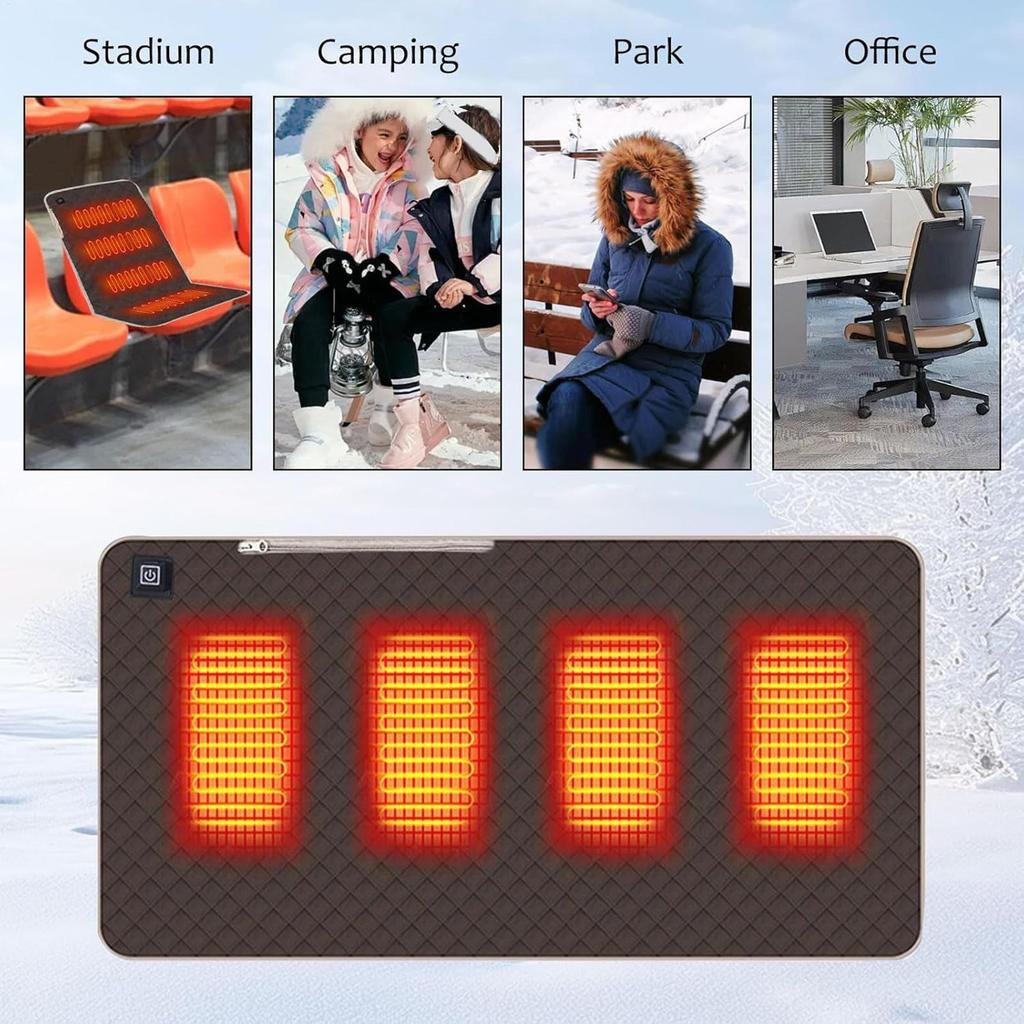 45x90cm Camping Heated Seat Cushion Cordless Electric 3 Settings Warmer Outdoor Seat Warmer Bleacher Heater For Home Office Cars