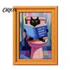 Cat Pattern Magnet Decor Oil Painting Refrigerator Magnet, Wooden Frame Black Decorative Fridge Magnets Theme Retro Rectangle Magnetic Decoration
