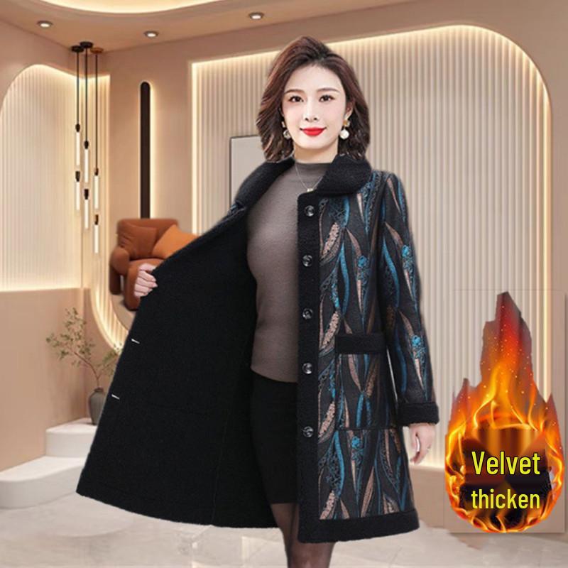 

Женское бархатное пальто средней длины - Зимний стиль высокого класса с имитацией овчины 4XL (approx. 80-85 kg)