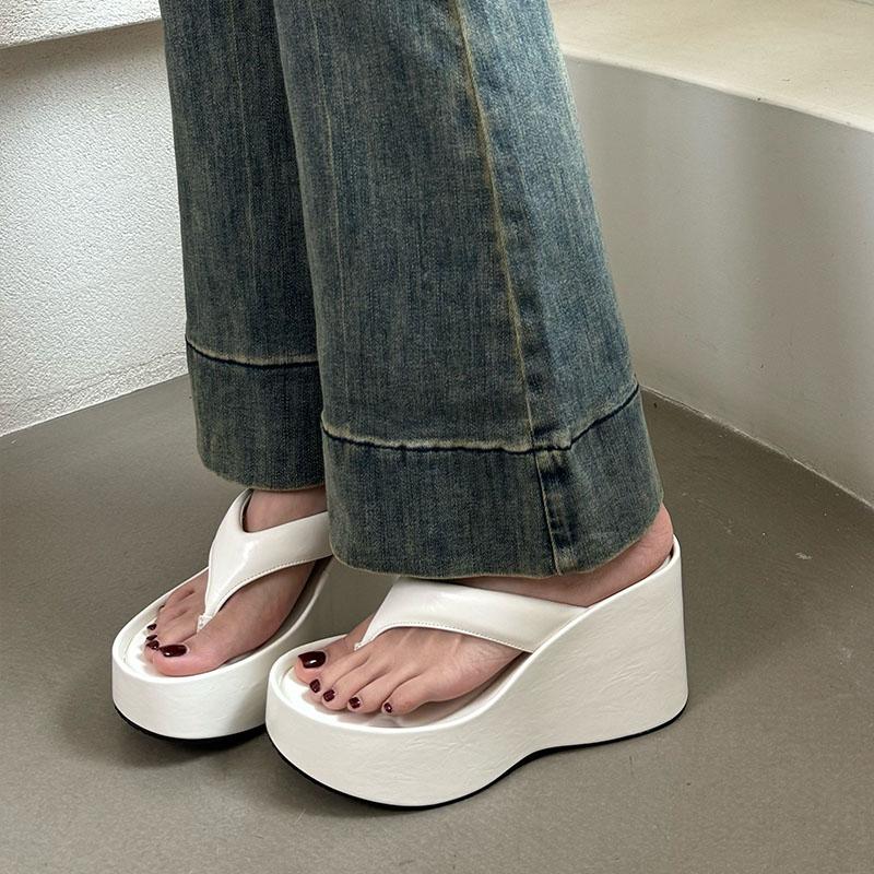 Mode Silber Damenmode Plateau-Sandalen Keilabsatz Hausschuhe für Damen Flip-Flops Dicksohlige Damen Keilabsatz Hausschuhe Sandalen Schuhe