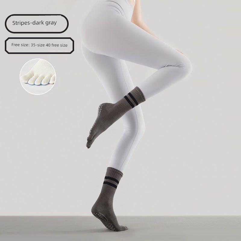 

Компрессионные носки для фитнеса и упражнений, осенне-зимние носки для йоги [1 pair of Non Slip grip] Stripes five finger_gray