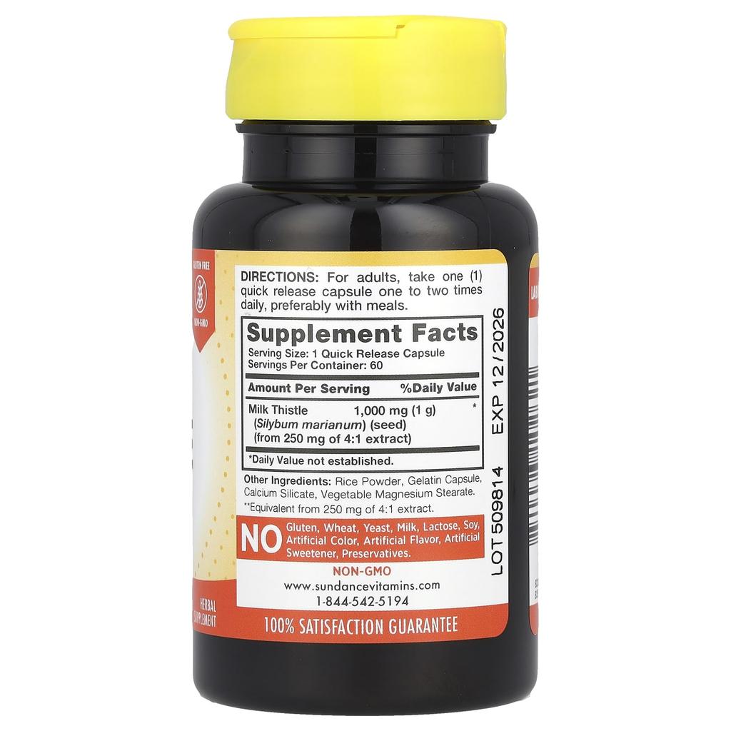 Sundance Vitamins, Milk Thistle, 1,000 mg, 60 Rapid Release Capsules