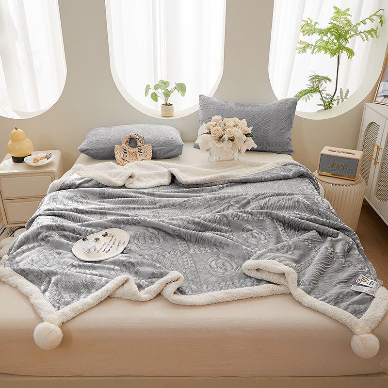G5Z Coral Fleece Office Nap Blanket - Snow Rabbit Velvet Jacquard Shawl