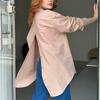 European and American Women's Solid Color Long-Sleeve Back Slit Loose Shirt - Autumn 2023 Fashion.