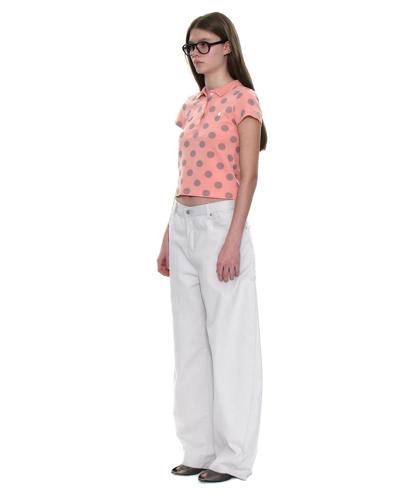 PARTIMENTO WOMEN Polka Dot All-Over Printed Polo Tee_Coral