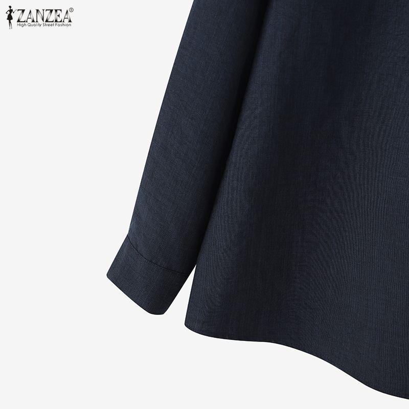 ZANZEA Women Casual Turn Down Collar Long Sleeve Splice Blouse