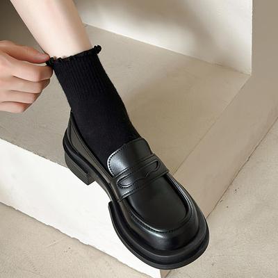 Chaussures à plateforme en cuir style britannique Mocassins en cuir véritable Printemps Nouveauté Chaussures Mary Jane à enfiler à semelle souple