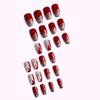 Designer Fake Nails Extension Wine Red Color with White 3D Flower & Golden Pearls 24 Pieces Set with Manicure Kit