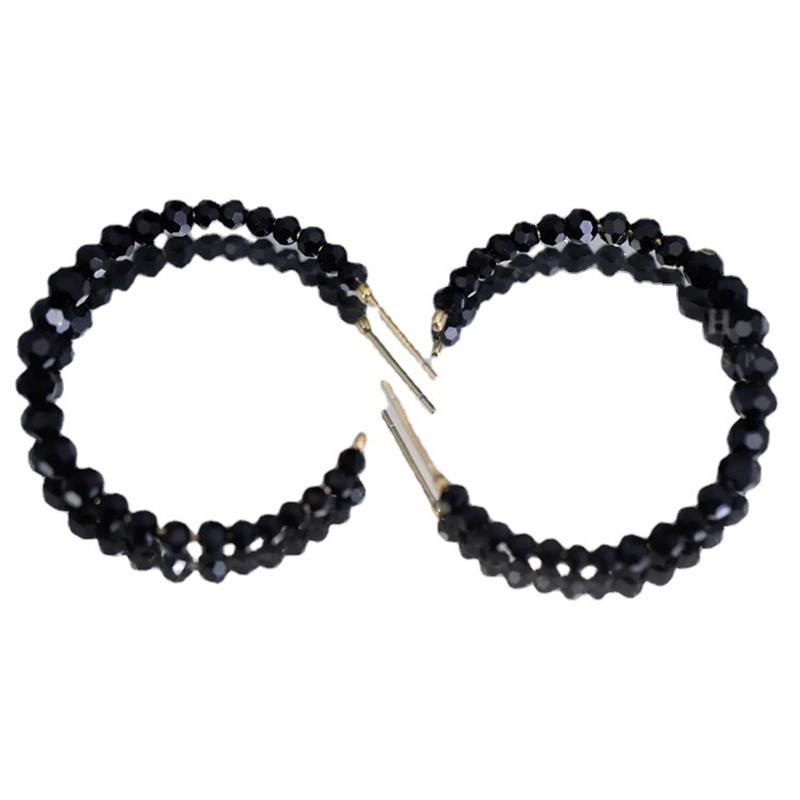 Light luxury C-shape Black Crystal Hoop Earrings Large Circle Geometric Earrings Women Elegant Jewelry Gifts