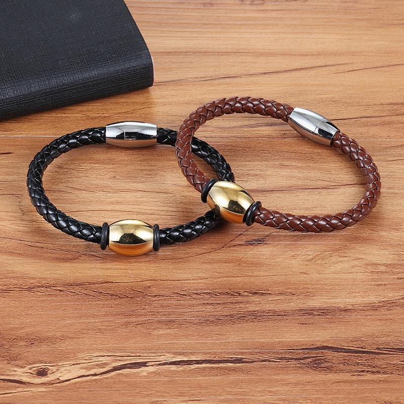 Braided Leather Stainless Steel Bracelet Men's and Women's Universal Bracelet Braided Rope Bracelet Trend Single Product