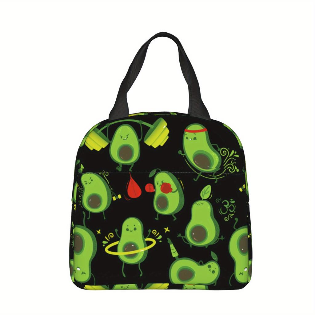 2D Flat Printed Avocado Pattern Portable Insulated Cooler Bag - Reusable Lunch Tote for Camping, Picnics, Beach, and Outdoor Act