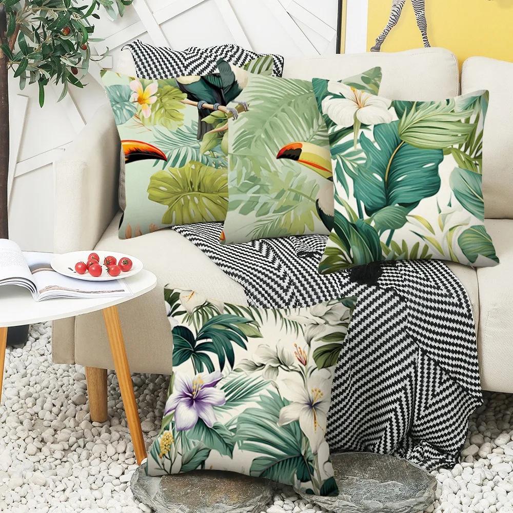 Monstera Floral Print Home Decor Pillowcase Bedroom Living Room Sofa Decoration Polyester Cushion Cover With Zipper