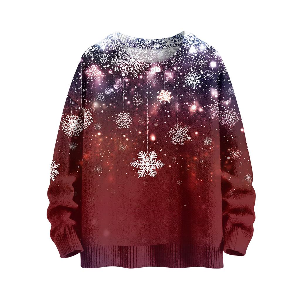 Women's Fashion Casual Long Sleeve Christmas Printed Round Neck Knitted Top