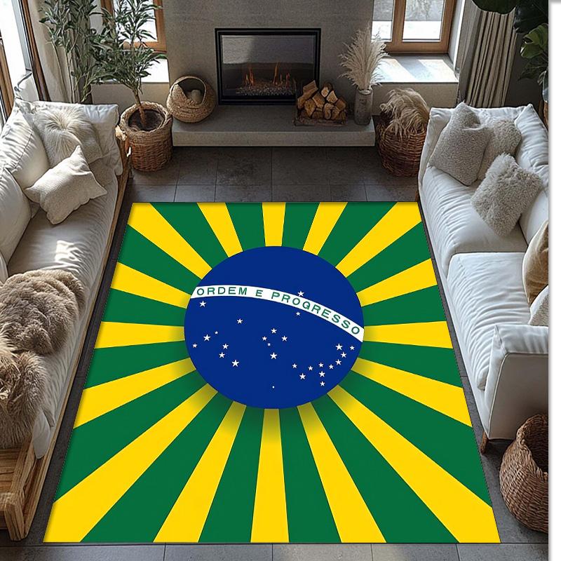 Brazil National Football Team Printed Flannel Area Rug Non Slip Soft Polyester Floor Carpet Indoor Decor Mat for Bedroom Living Room Sofa