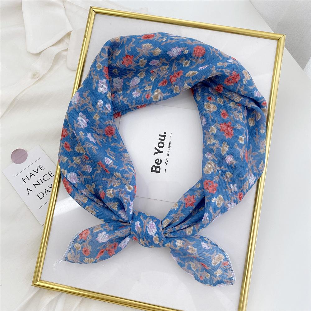 Floral Cotton Linen Silk Scarf: Women's Square Headband for Spring, Summer, Autumn - Korean Fresh Style