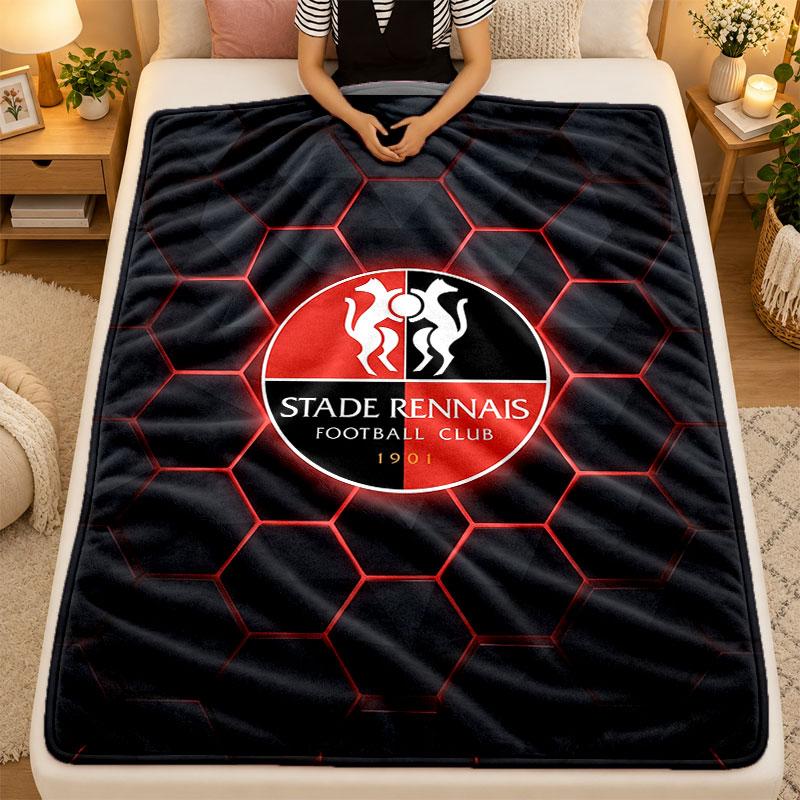 Flannel BlanketStade Rennais FC Warm Soft Throw Blanket for Indoor Sofa Bed Living Room Use