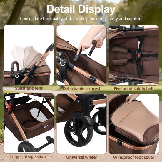 Infant Stroller 2-In-1 Convertible Baby with Bassinet Mode, Adjustable Canopy Reversible Seat Foldable Newborn Pram Pushchair, High Landscape Travel