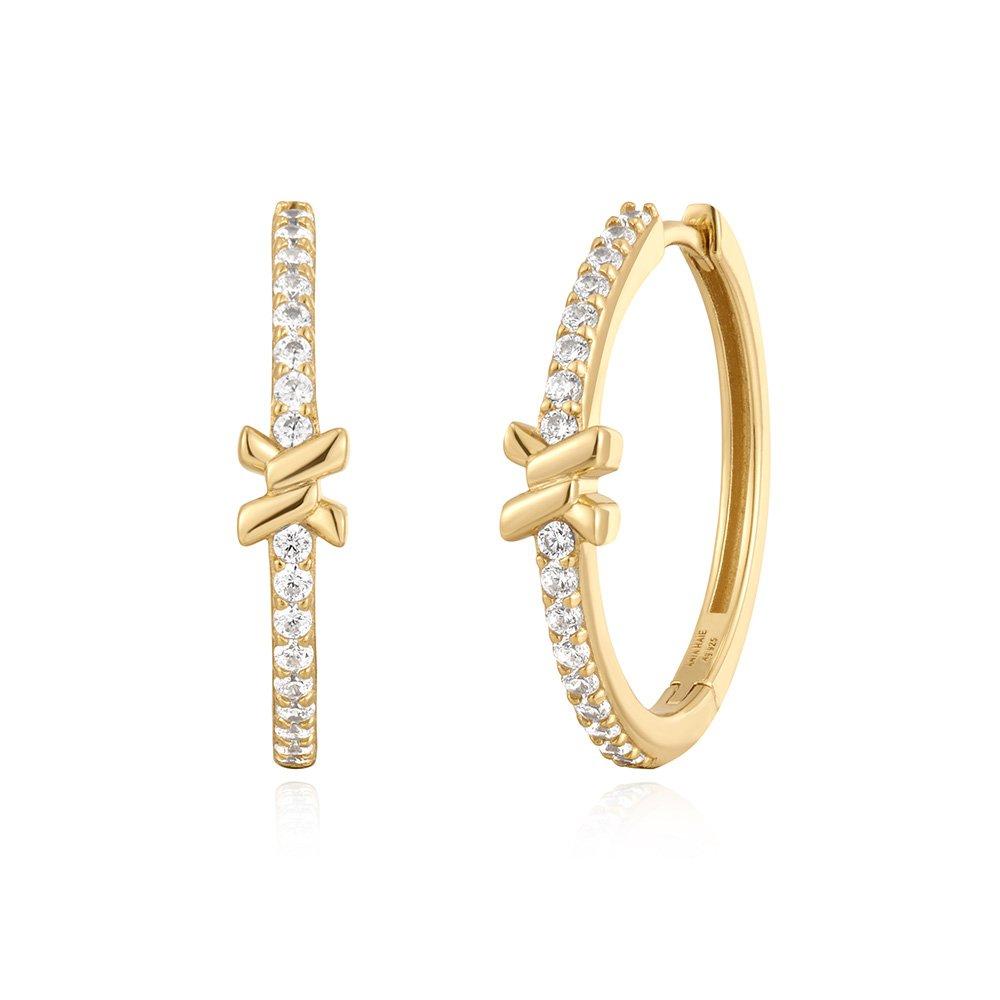 Gold Cross Hoop 925 Silver Ring Earrings E061-14G