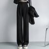 Fashion New Solid Straight Casual Wide Leg Pants Women Elegant Slim Fit High Waist Suit Pants Women Pockets Simple Office Ladies Trousers 25896