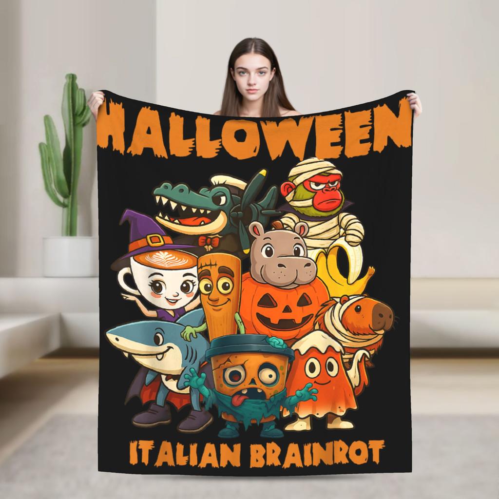 Funny Italian Brainrot Memes Compilation Blanket Travel Flannel Throw Blanket For Home Decor Super Warm Quality Bedspread Gift
