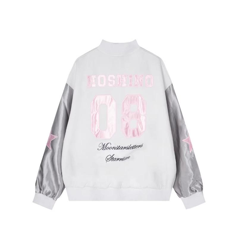 Women's American Star Embroidered Color Block Baseball Jacket – Spring/Fall