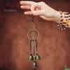 Artisan Crafted Metal Bell Witchy Door Handle Hanging Ornament, Handmade Vintage Wind Chime with Rustic Pendant Hemp Rope, Decorative for Boho