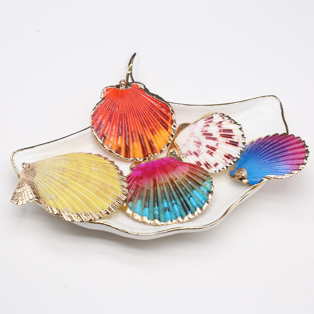 3Pcs, Natural Shell Colorful Conch Pendant, Boho Handcrafted Golden Edged Charms, for DIY Necklace Accessories, Jewelry Making, Aquatic Decor