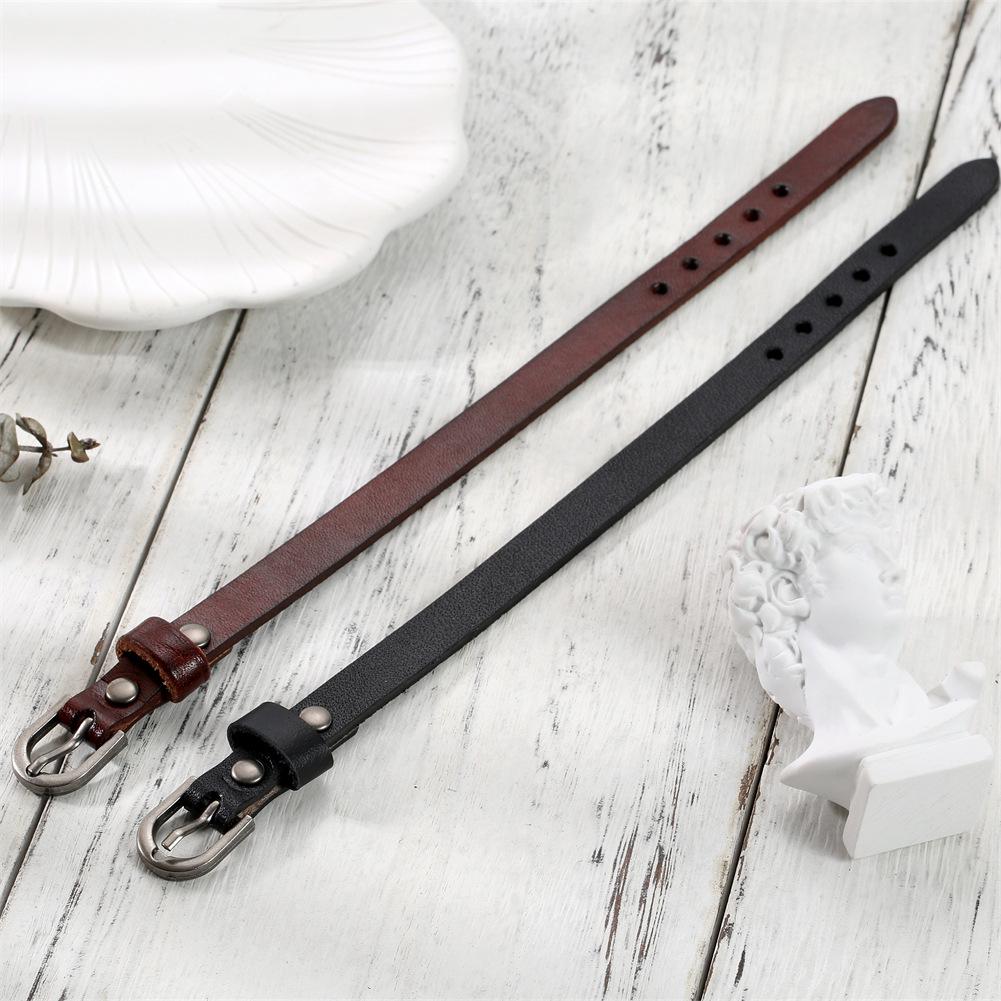 Simple Cowhide Leather Hand Strap: Stylish Thin Bracelet for Men & Women, Retro Design with Smooth Finish