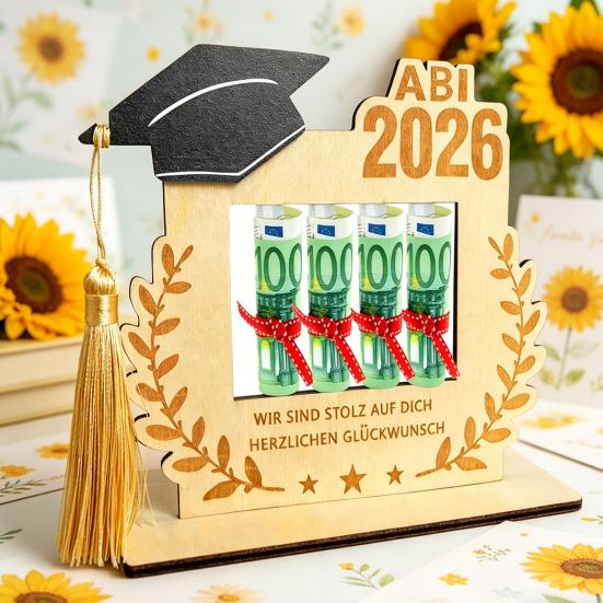 2026 Portadenaro per Laurea Supporto da Tavolo in Legno per Contanti Regali in Contanti Regali per la Classe del 2026 per Scuola Superiore Università