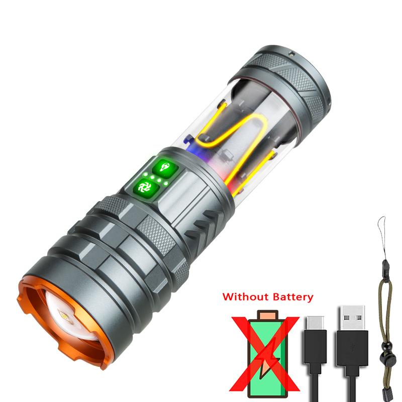KDULIT LED Strong Light Zoom Flashlight USB Rechargeable Long Range Powerful Torch Working Light Outdoor Fishing Camping Lantern
