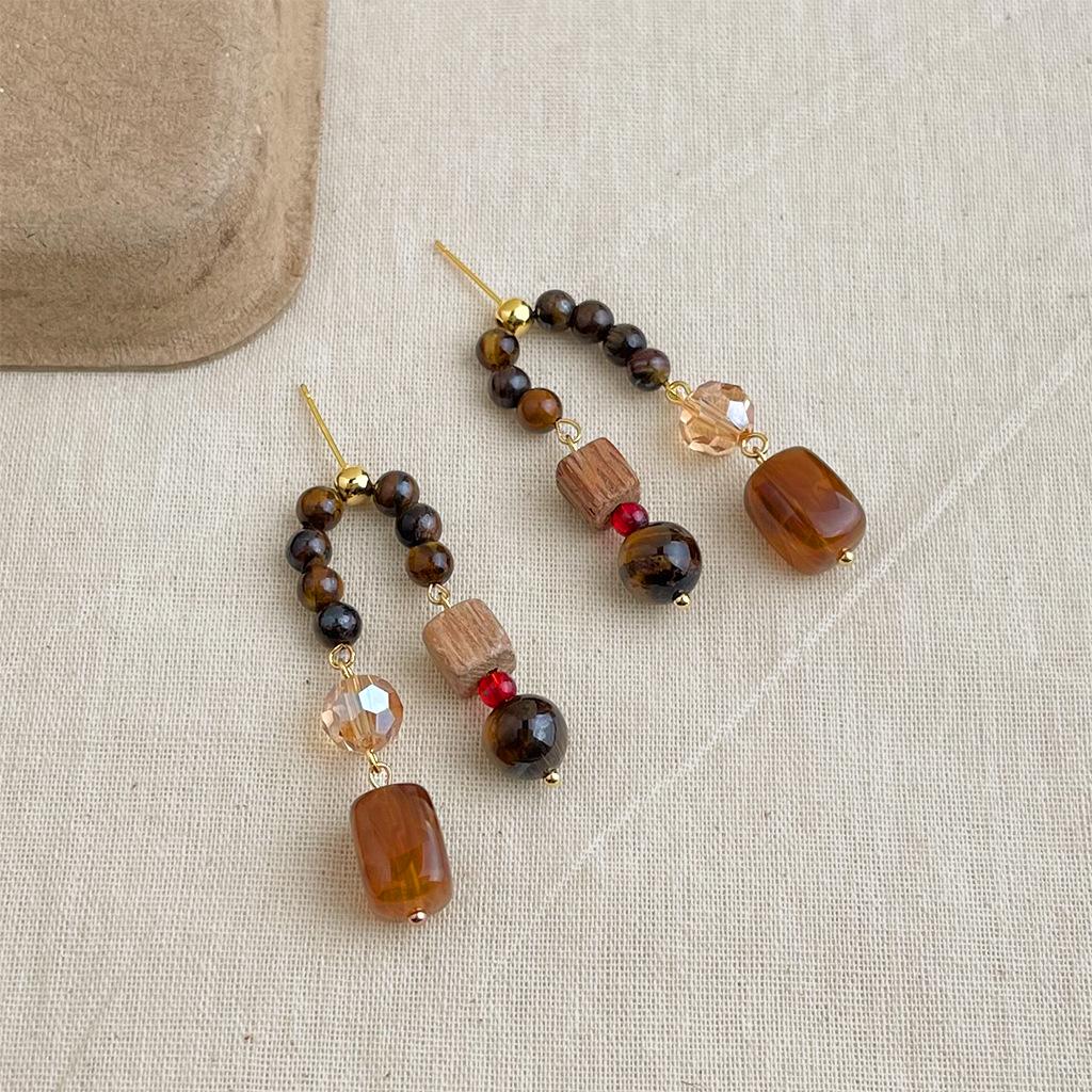 Retro Maillard Gradient Geometric Enamel Stud Earrings: Fashionable, Luxurious, High-End Women's Style