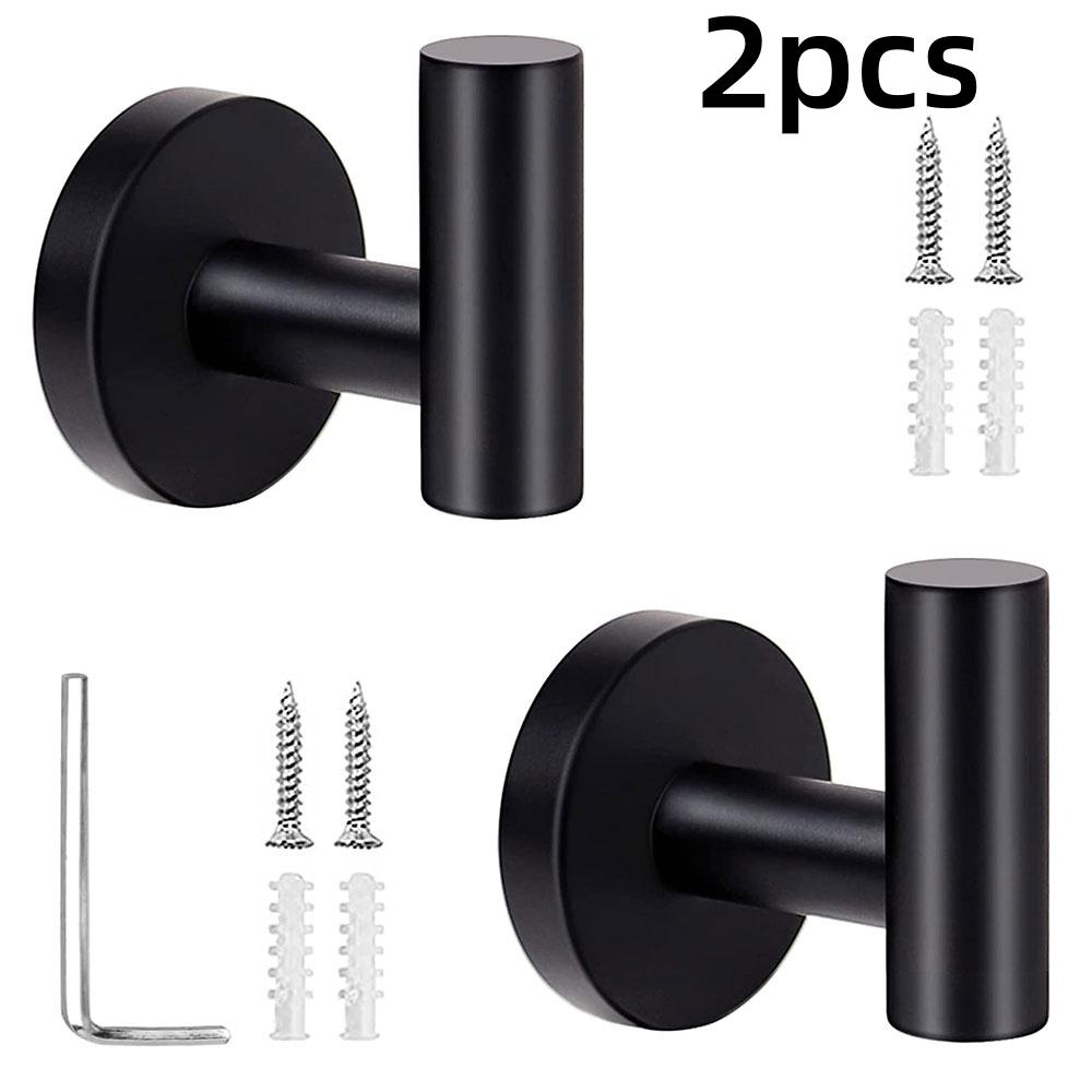 

2Pcs Bathroom Towel Hooks Stainless Steel Coat Robe Hook Wall Mounted Hanger Towel Hanging Hook for Hotel Kitchen чёрный