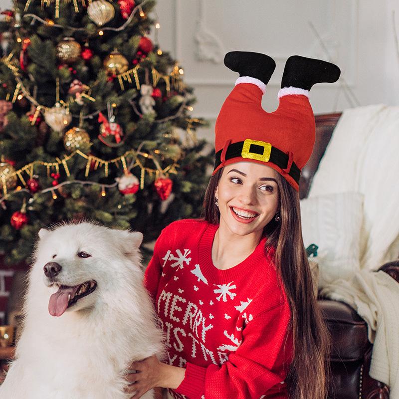 1PC Funny Hats Party Hats Christmas Hats Unisex Santa Pants Hat Vibrant Red Elf Santa Hat Costume Accessories Long Striped