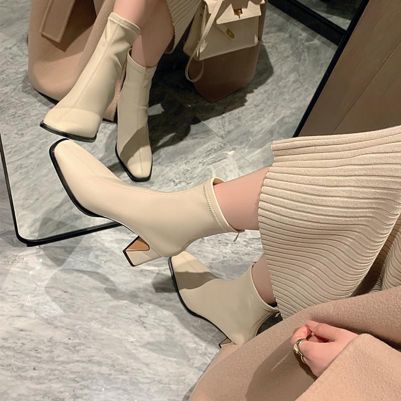 

Квадратная головка ретро короткие женские осенне-зимние сапоги на высоком каблуке модные босые сапоги корейская версия темперамент универсальный толстый каблук эластичный thi 35