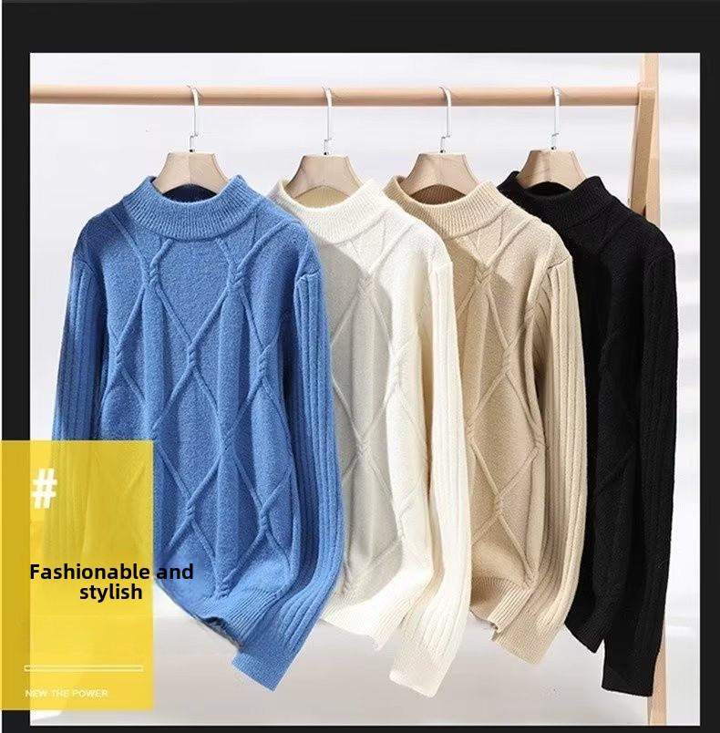 Men's Trendy Round Neck Waxy Knit Sweater - Warm Winter Innerwear for Teens