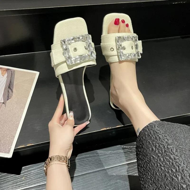 Metal Button Letter Decoration Women Slippers Summer Women Sandals Flat Beach Shoes Ladies Sandals Beach Shoes Flip Flop