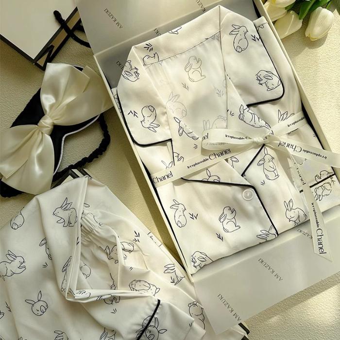 2 Pieces Pajamas for Women Autumn Spring Women's Pajamas Set Elegant Ptinting Flower Home Wear Soft Sleepwear