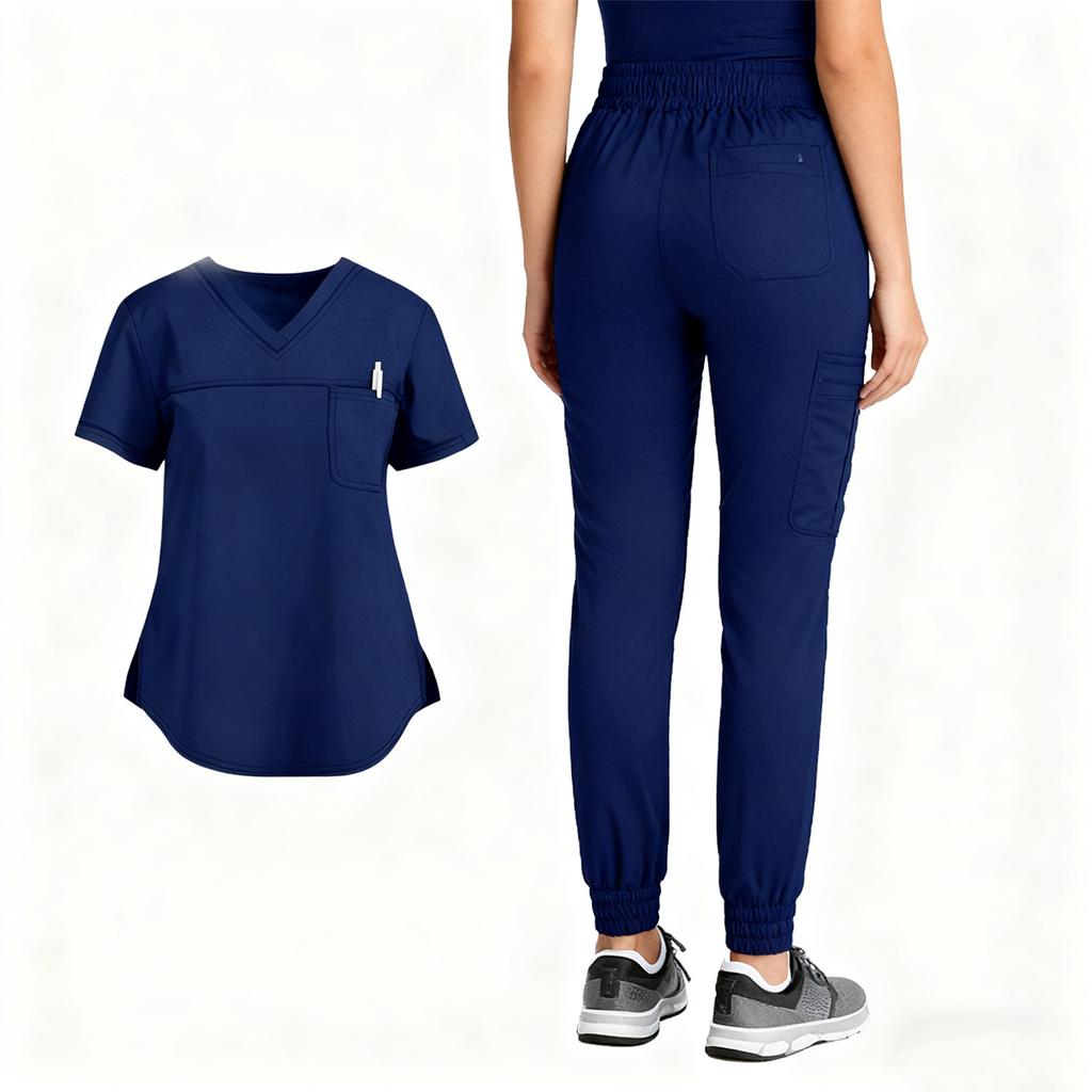 Women's Loose And Comfortable V-neck Short Sleeved Workwear With Top And Beauty Suit Set