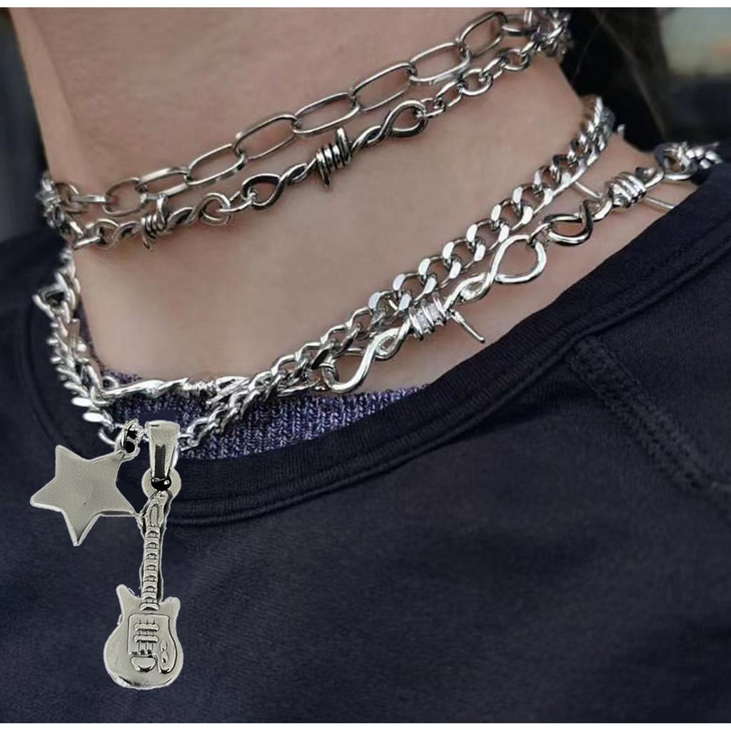 Wisiorek Gwiazda Gitary Łańcuszek Obojczykowy Muzyka Inspiruje Naszyjnik Kobiety Metalowy Naszyjnik Regulowana Długość Łańcuszek Obojczykowy