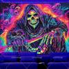 Leuchtet im Dunkeln Sensenmann Schädel Schwarzlicht Wandteppich UV-Reaktiv Halloween Geist Leuchtende Wandteppiche Neon Fluoreszierend Party Hintergründe