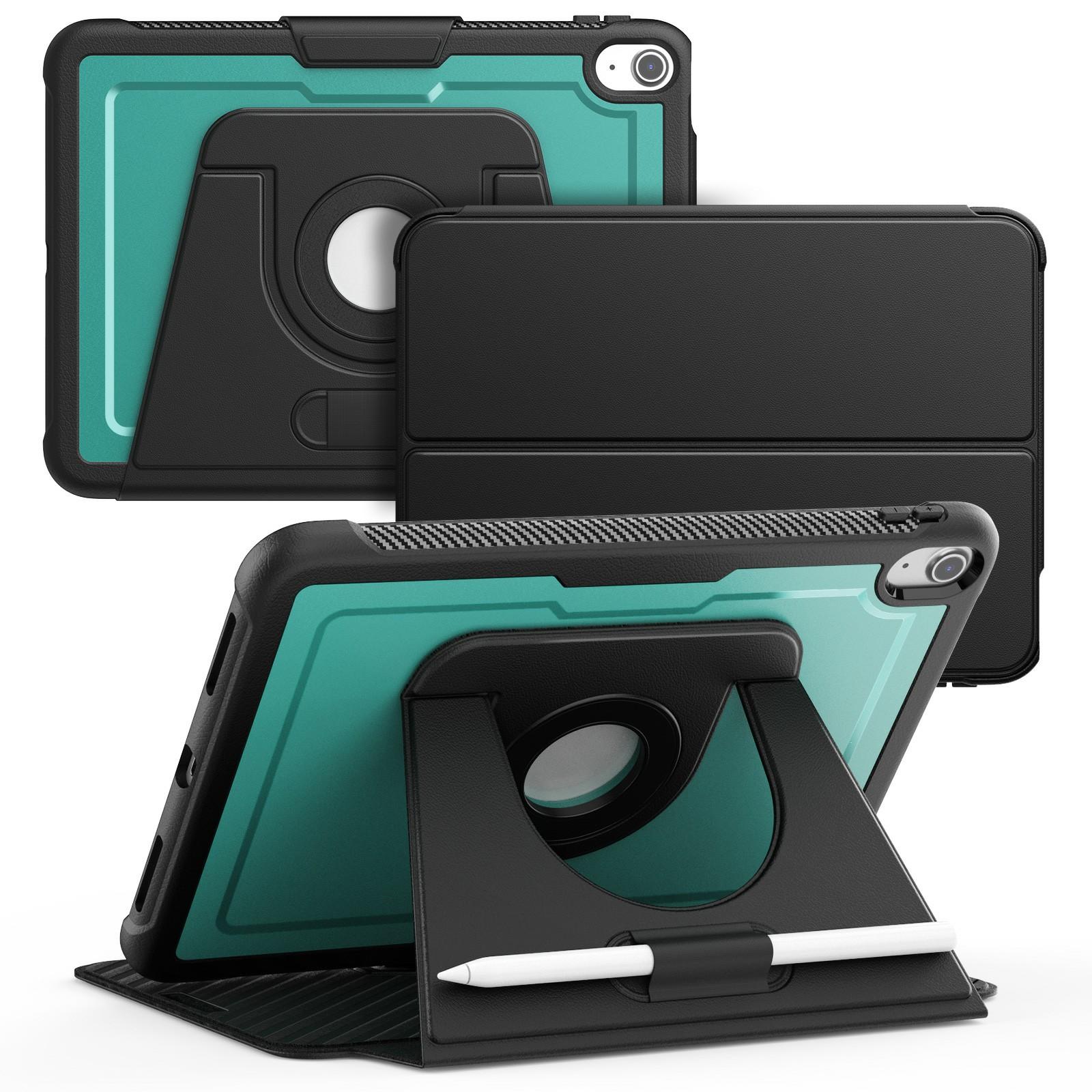 

For iPad (2025)/10.9 (2022) Tablet Case Detachable PC+TPU+PU Leather Flip Cover Dark Green