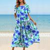 Damen Sommer Rundhals Kurzarm Geblümtes Boho Lockeres Kleid