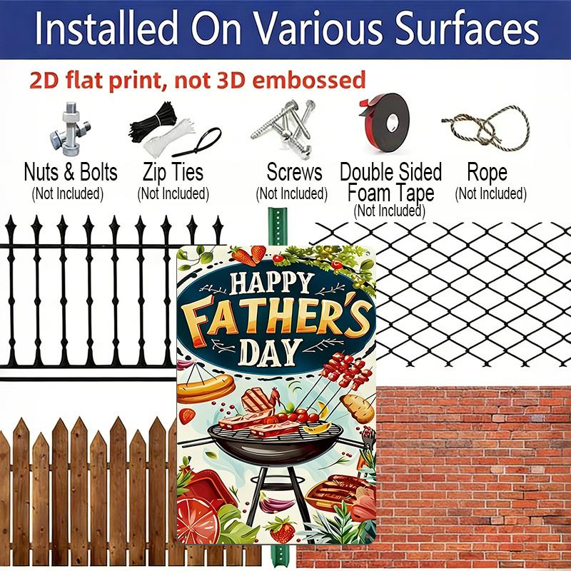 2D Flat, 1pc BBQ Grilling Father's Day Metal Wall Art Sign "Happy Father's Day" - 8*12 Inch Aluminium Rustic Home Decor, Patio Wall Art, Sweet Gift