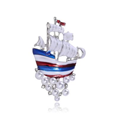 Creative Alloy Oil Drop Pearl Sailing Brooch Fashion Simple Personality Clothing Accessory Pin
