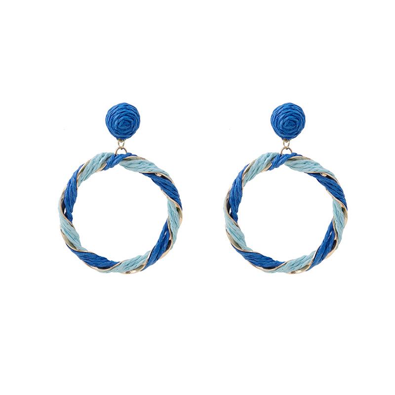 Colorful Raffia Geometric Dangle Earrings with Silver Needle