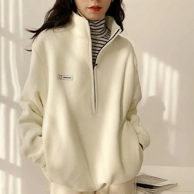 Polar Fleece Jacket Women's Autumn and Winter Loose American Thickened Stand-up Collar Pullover Sweater Fleece Warm Top