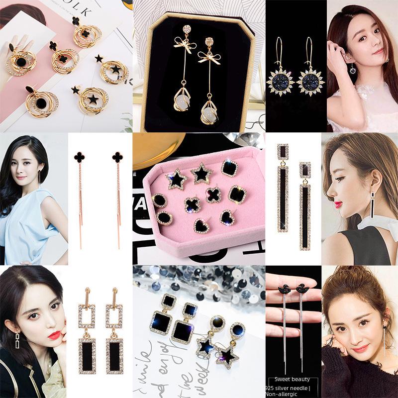 925 Silver Four-Leaf Clover Star Earrings, Korean Style, Slim Design for Women