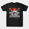Men Black Print T-shirt Most Likely To Pet The Reindeer Family Christmas No-Cut Transfer Paper Print Cotton Tshirt