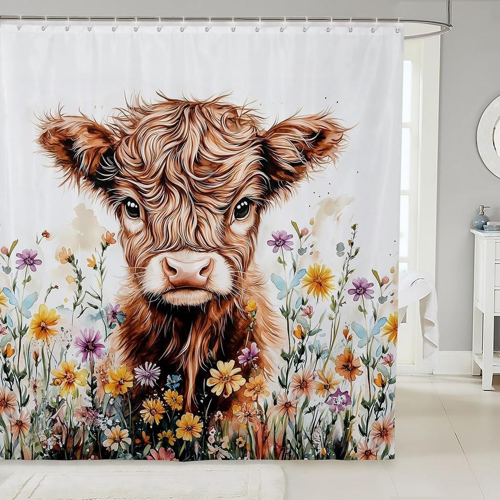 Cartoon Pig Shower Curtain Leopard Bow Bath Curtain for Boys Girls Teens Lovely Animal Cheetah Bathroom Shower Curtain Set